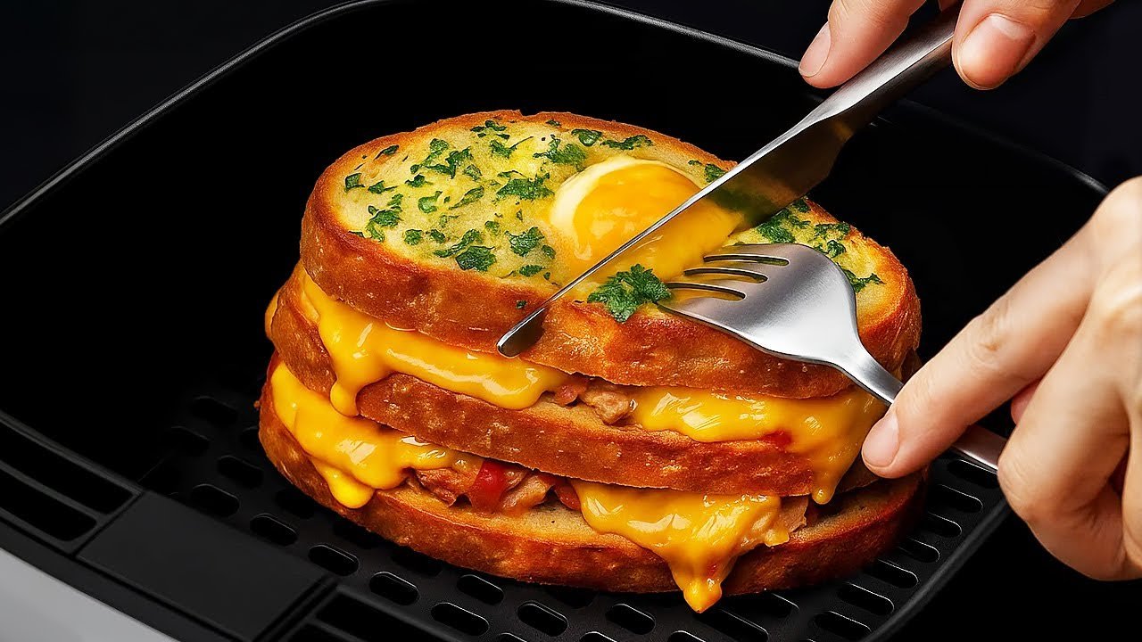 Frango: Sanduíche de Carne na Airfryer com Queijo Derretido e Legumes 