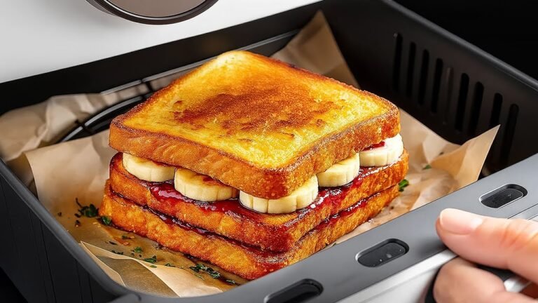 Rabanada de Brioche na Airfryer com Banana, Pasta de Amendoim e Geleia