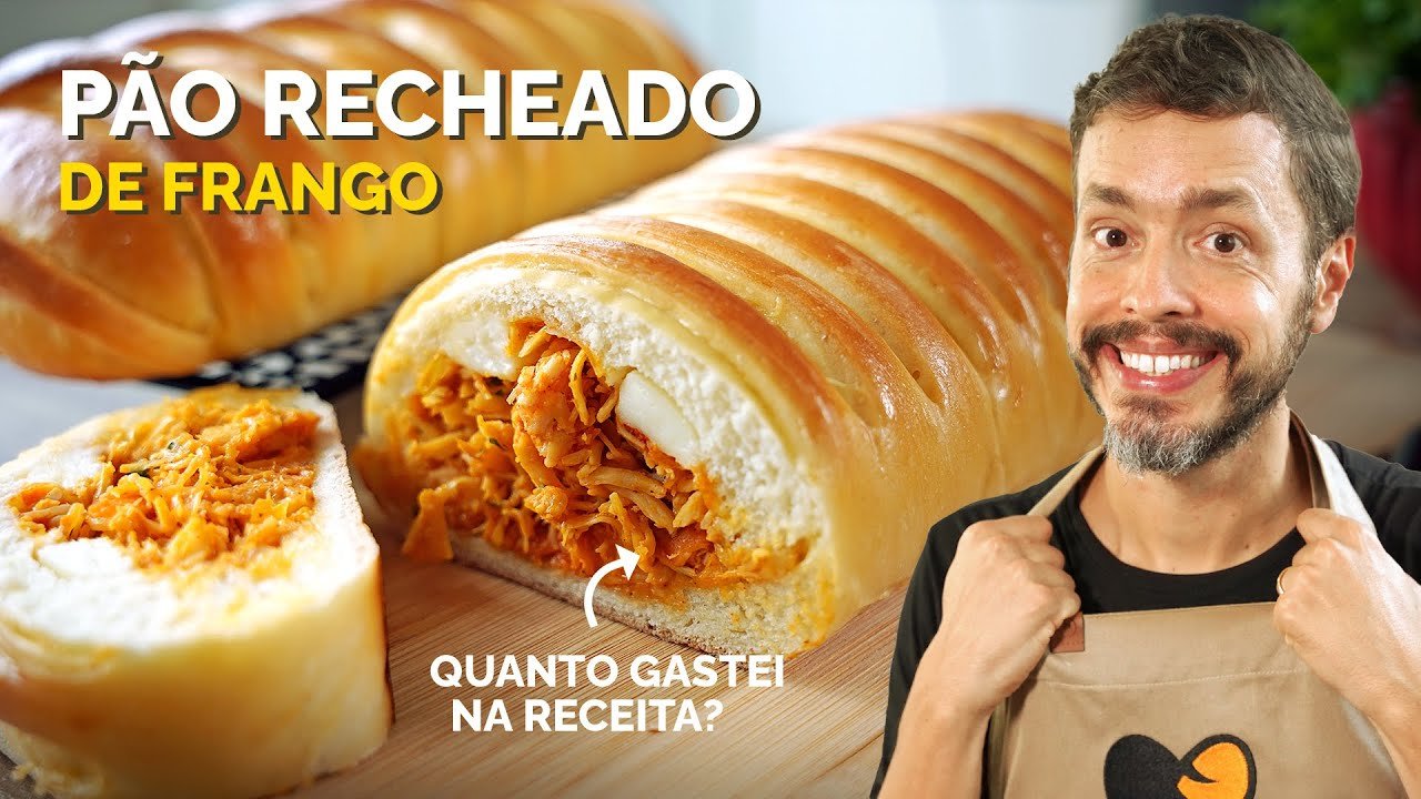 Pão Recheado de Frango Caseiro: massa super macia e recheio cremoso 