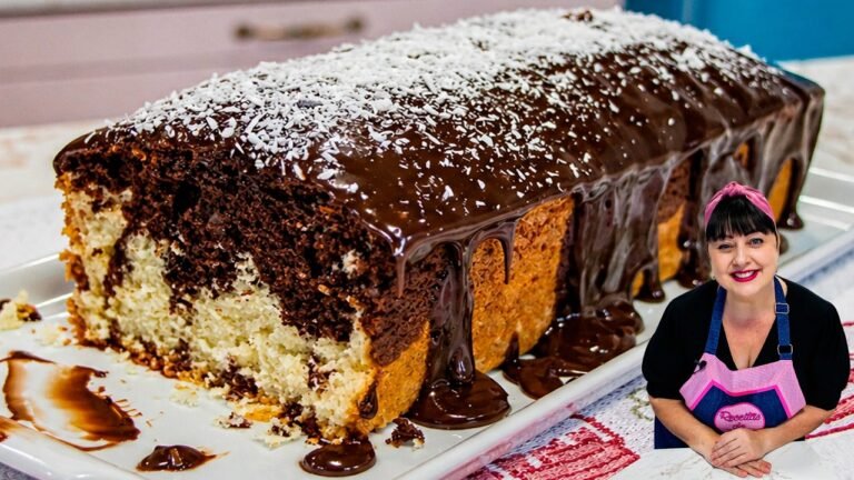 Como Fazer Bolo Mesclado de Coco com Chocolate e Cobertura de Ganache