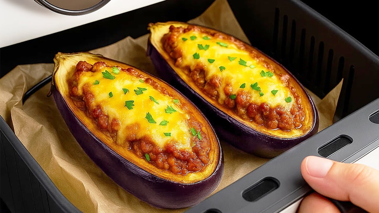 Como Fazer Berinjela Recheada no Airfryer com Carne Moída e Mozzarella 