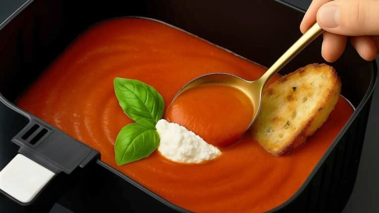 Sopa de Tomate na Airfryer com Ricota e Croutons de Alho Crocantes