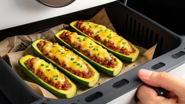 Abobrinha Recheada na Airfryer com Carne Moída e Mozzarella Gratinada