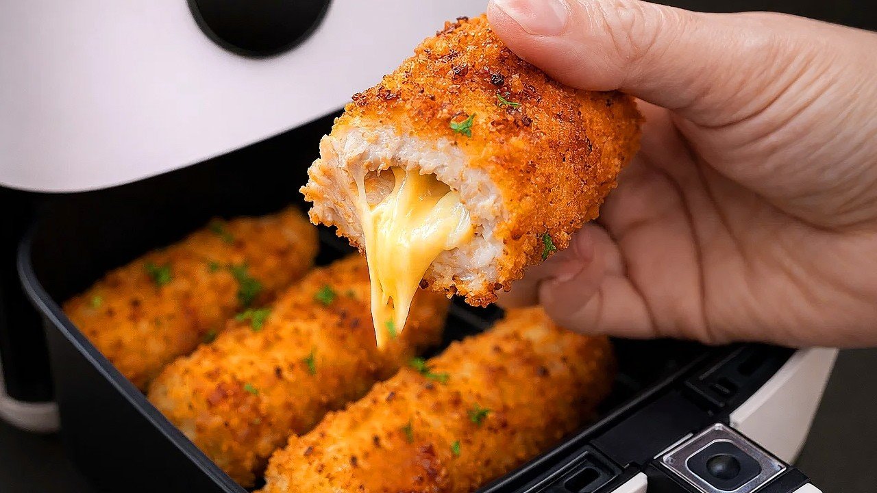 Como Fazer Frango Recheado com Queijo na Air Fryer com Batatas Crocantes 