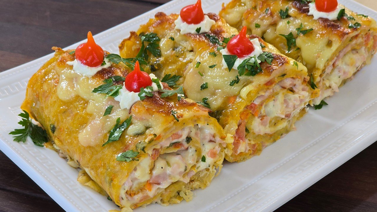 Como Fazer Rocambole de Batata Cremoso com Queijo e Peito de Peru 