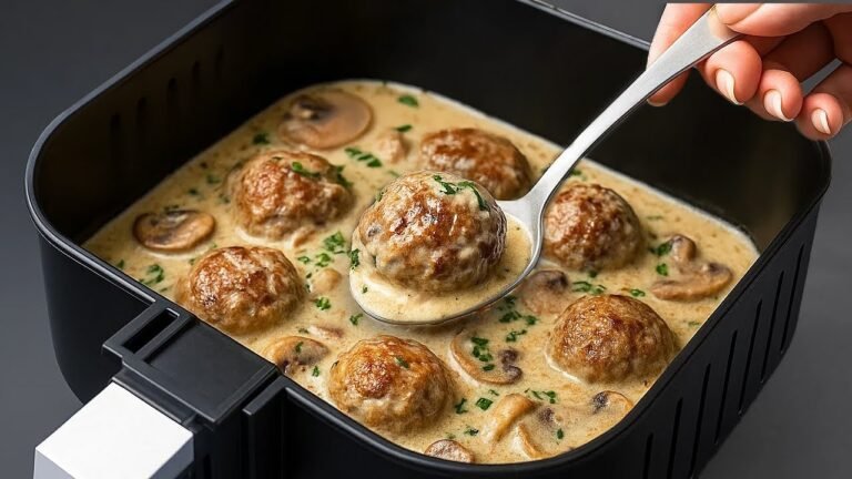 Almôndegas na Air Fryer com Cogumelos