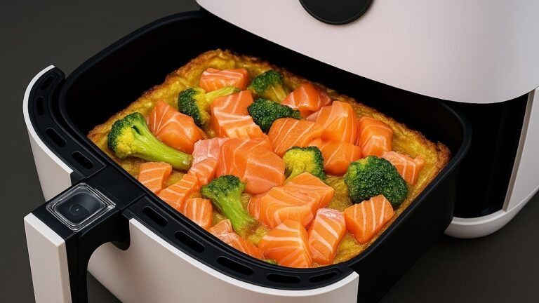 Salmão Crocante na Air Fryer com Batata, Brócolis e Molho Cremoso
