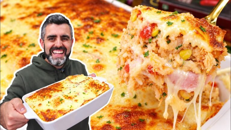 Como Fazer Arroz de Forno Cremoso Completo com Frango, Presunto e Queijo