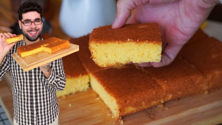 Como Fazer Bolo de Fubá Cremoso Sem Farinha de Trigo com Calda de Goiabada
