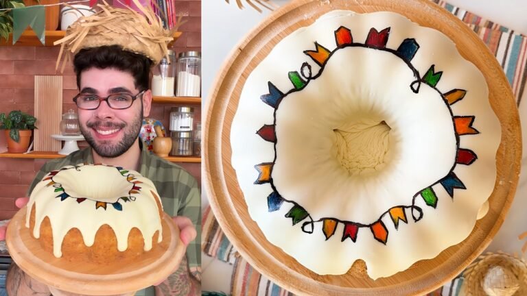 Como Fazer Bolo Estampado de Festa Junina com Cobertura Porcelana de Leite Ninho