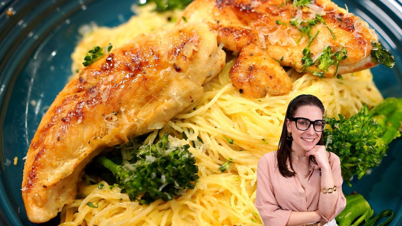 Almoço Completo em 20 Minutos: Frango Grelhado com Macarrão Alho e Óleo e Brócolis 