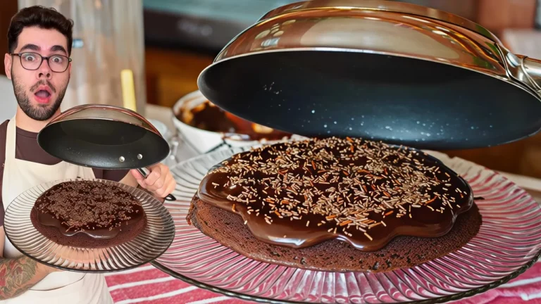 Bolo de Frigideira com Ganache em 10 Minutos