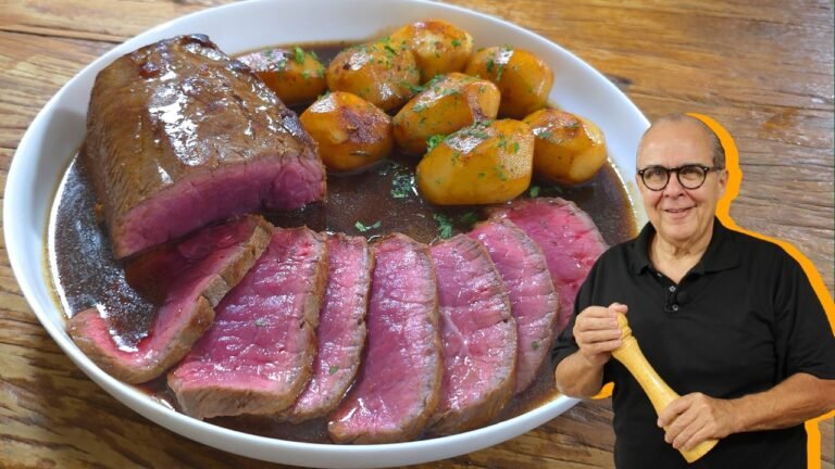Como Fazer Rosbife de Contrafilé com Molho de Cerveja Preta e Batatas Douradas