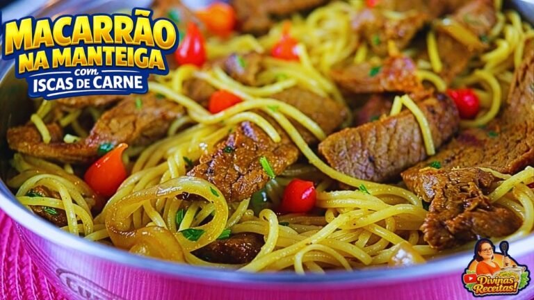 Macarrão na Manteiga com Iscas de Carne Cremosas e Rápidas